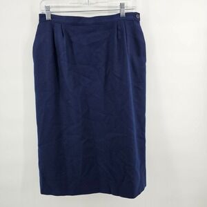 Pendleton Pencil Skirt Womens 12 Navy Blue Virgin Wool Pleated Midi Made in USA